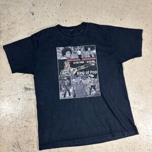 y2k Michael Jackson King of Pop Memorial Black Graphic T-Shirt SizeXL